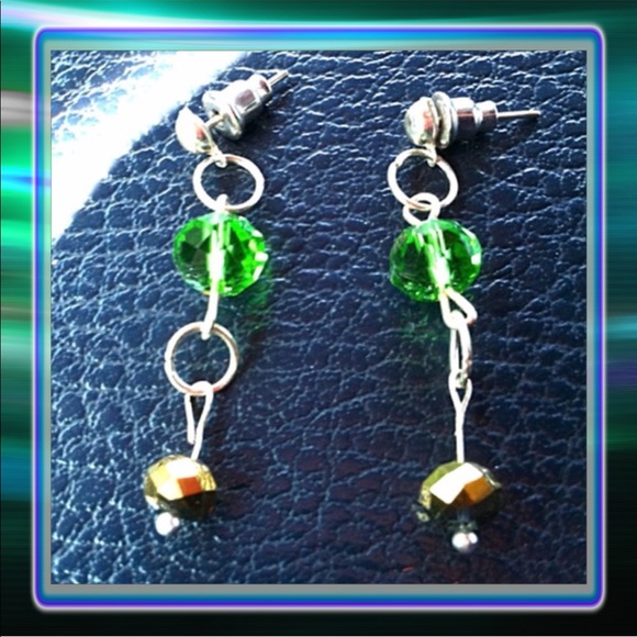 Gold & Green Post Earrings - Picture 1 of 3